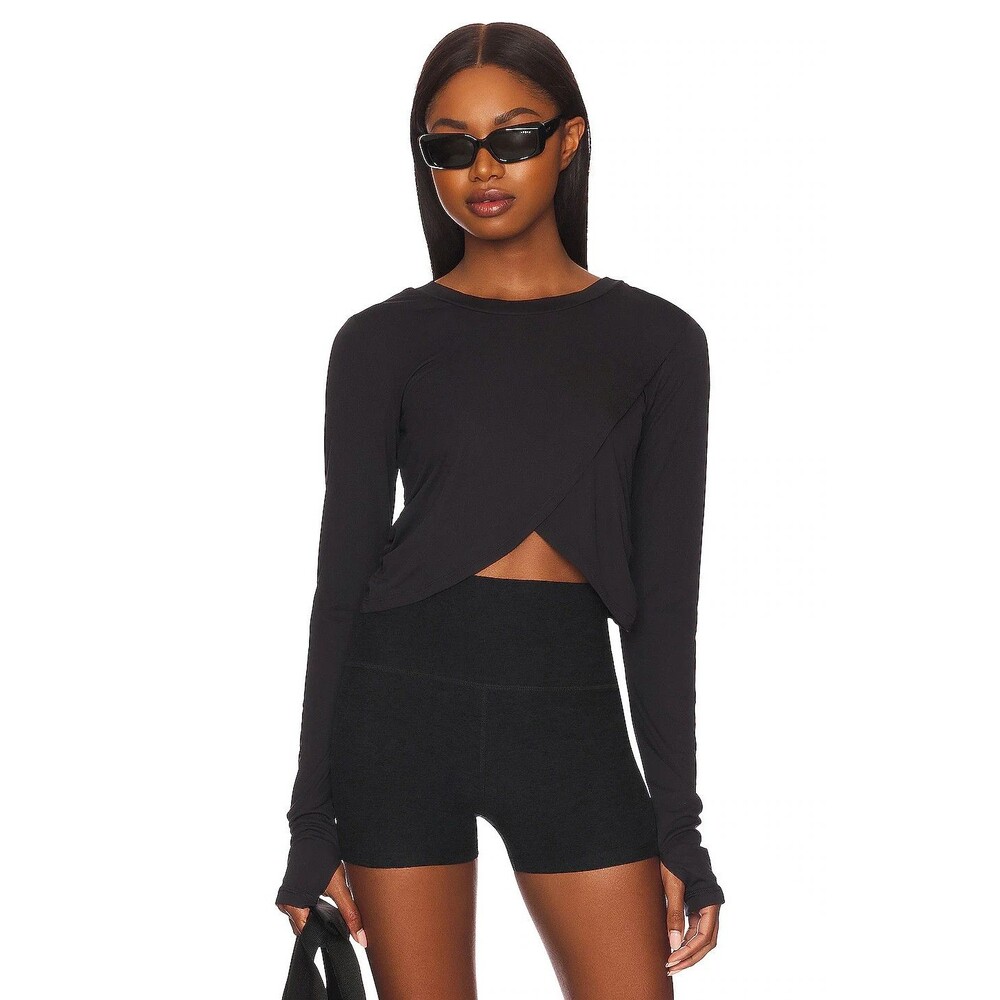 Free People Fp Movement With A Twist Layer Top Long Sleeve Crop Black Medium M